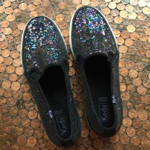 Sparkle Keds, Black/multicolor sequin Size 8